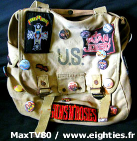 sac us années 80 badges patch cartable guns n roses acdc