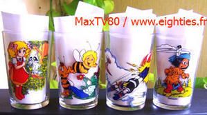 années 80, annees 80, 80's, verres-à-moutarde, verre-a-moutarde, verres-décorés, dessins-animés, nostalgie, mode, ducros, maille, amora, eighties, glass, cartoon, glasses, basos, baso, maya, candy, goldorak, nils holgersson, albator, maya-l'abeille, yakari, enfants, enfant, trenetenaires,