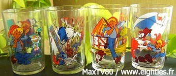 années 80, annees 80, 80's, verres-à-moutarde, verre-a-moutarde, verres-décorés, dessins-animés, nostalgie, mode, ducros, maille, amora, eighties, glass, cartoon, glasses, basos, baso, maya, candy, goldorak, nils holgersson, albator, maya-l'abeille, yakari, enfants, enfant, trentenaires,