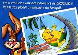 ANNEES, 80, 80's, eighties, Groquik, Groquick, Grosquick, Grosquik, Nesquik, Nesquick, NESTLE, Chocolat, mascotte, EMBLEME, enfance, trentenaires, pubs, PUBLICITE