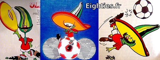 ANNEES 80, 80's, eighties, mascottes, coupe du monde, foot, football, Pique, naranjito, Ciao, Gauchito, juanito, willie, Tip et tap, world cup, soccer, souvenirs, nostalgie