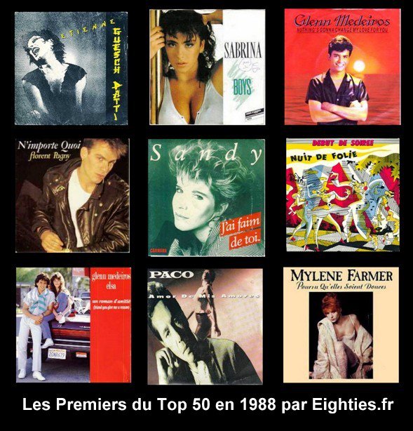 ANNEES 80, 80's eighties, Top, 50, Top50, Marc, toesca, canal+, 1988, Hit parade, musique, Mylène Farmer, sabrina, glenn medeiros, elsa, souvenirs