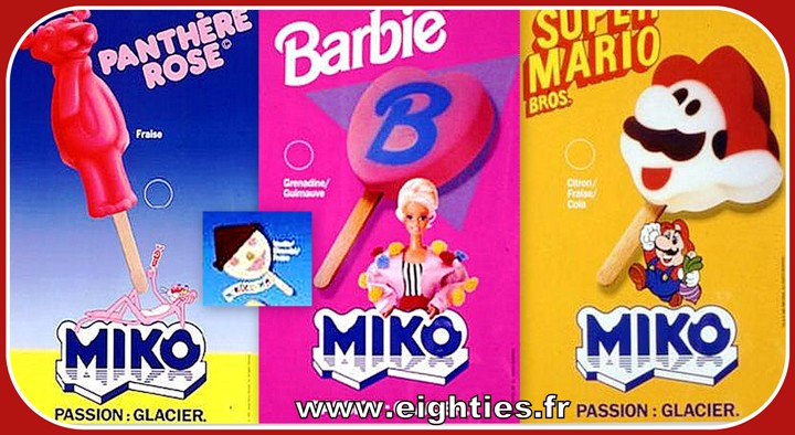 Glaces Barbie Mario et Panthère rose Miko des années 80