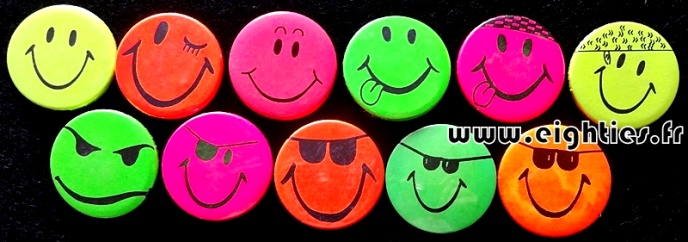 Grands Badges smiley fluo acid music annees 80 Eighties