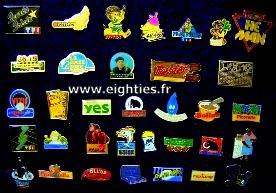 ANNEES 80, 80's, eighties, badges, pin's, buttons, epinglettes, smiley, acid, top 50, madonna, chanteurs, aha, nostalgie, souvenirs, musique, mode, trentenaires