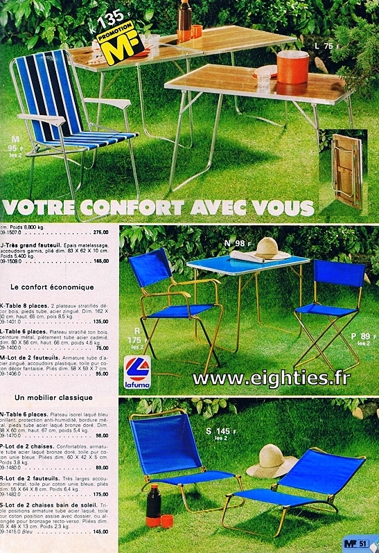 ANNEES 80, 80's, eighties, camping, vacances, 70's, tentes, souvenirs, nostalgie, catalogue, manufrance, vaisselle, meubles, matelas