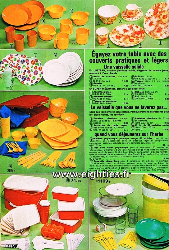 ANNEES 80, 80's, eighties, camping, vacances, 70's, tentes, souvenirs, nostalgie, catalogue, manufrance, vaisselle, meubles, matelas