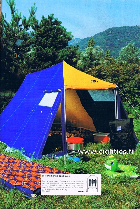 ANNEES 80, 80's, eighties, camping, vacances, 70's, tentes, souvenirs, nostalgie, catalogue, manufrance, vaisselle, meubles, matelas