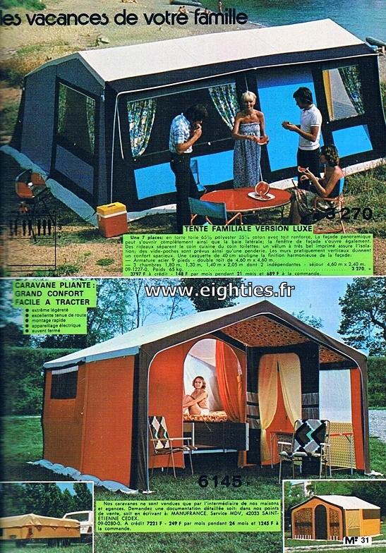 ANNEES 80, 80's, eighties, camping, vacances, 70's, tentes, souvenirs, nostalgie, catalogue, manufrance, vaisselle, meubles, matelas