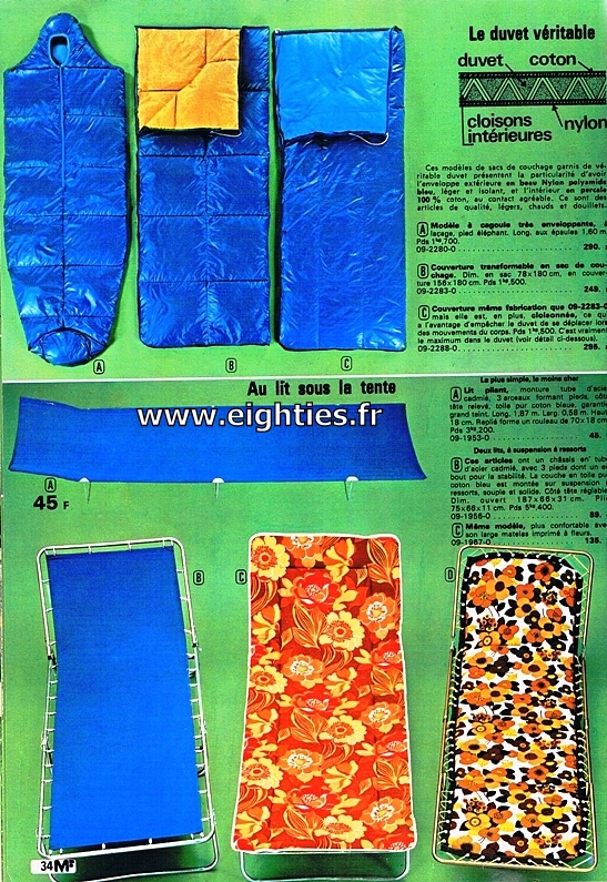 ANNEES 80, 80's, eighties, camping, vacances, 70's, tentes, souvenirs, nostalgie, catalogue, manufrance, vaisselle, meubles, matelas