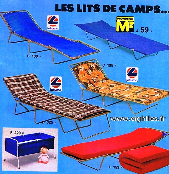 ANNEES 80, 80's, eighties, camping, vacances, 70's, tentes, souvenirs, nostalgie, catalogue, manufrance, vaisselle, meubles, matelas