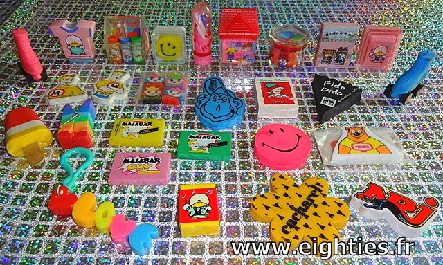 Années 80, 80's, eighties, Collection, Gommes fantaisie, gommes 80, Sanrio, Hello Kitty, souvenirs, enfance, nostalgie, papeterie, gommes, marques, smiley