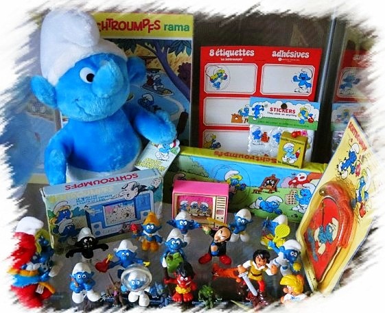 Années 80, 80's, eighties, Collection de schtroumpfs, schtroumpf, montre champignon, recherche, objets, figurines, schleich, gargamel, azraël, schtroumpfette, souvenirs, nostalgie,