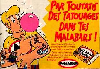 Années 80, 80's, eighties, Tatouages Malabar, Vignettes Malabar, Tatoo, astérix, obélix, drogue, lsd, collection, chewin-gum, nostalgie, enfance, souvenirs, série détective, spacebulle, monstres de l'espace, 