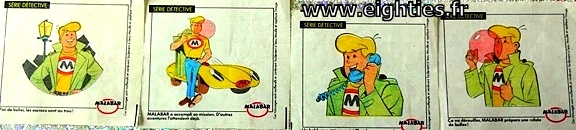 Années 80, 80's, eighties, Tatouages Malabar, Vignettes Malabar, Tatoo, astérix, obélix, drogue, lsd, collection, chewin-gum, nostalgie, enfance, souvenirs, série détective, spacebulle, monstres de l'espace, 