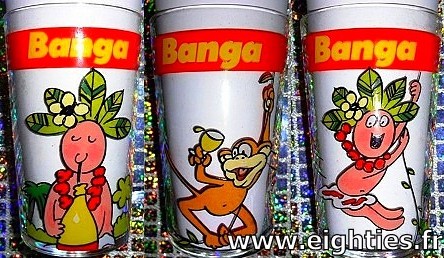 verres à moutarde publicité Banga boisson jus de fruit des années 80