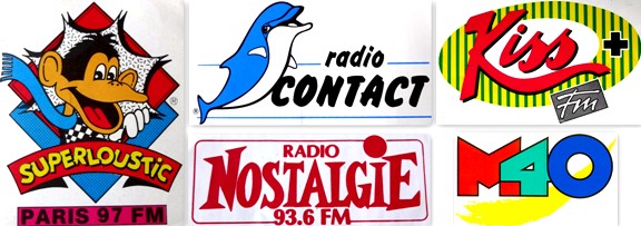 Autocollants Radio libres années 80 Superloustic Radio Contact Kiss FM Nostalgie M40